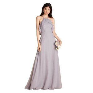 Birdy Grey Jules Chiffon Full Length Bridesmaid Maxi Dress in Chiffon Silver